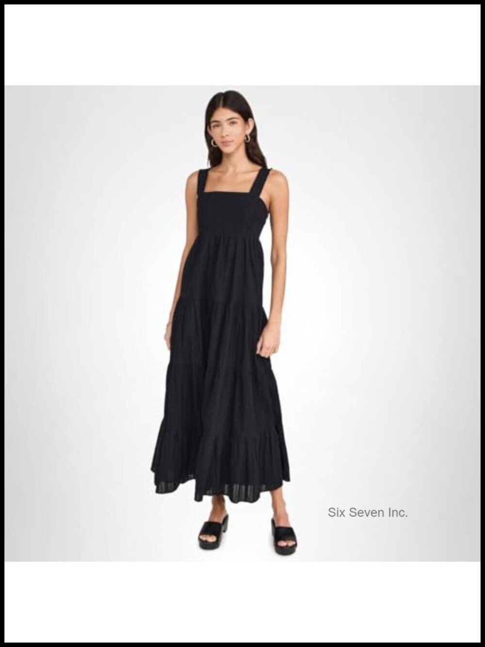 PAIGE Women's Ginseng Dress Midi A-Line Square Neck Sleeveless Smocked Back